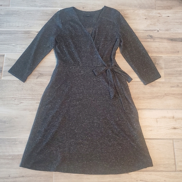 AGB Faux Wrap Sweater Dress Womens Small Heathered Black Career Business Office - Picture 1 of 6